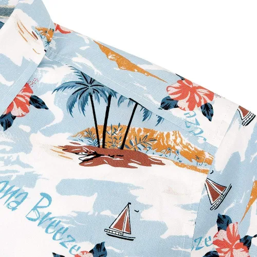 Vista 6 de Camisas hawaianas de algodón de ajuste regular de manga corta con botones para hombre
