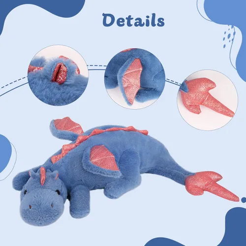 Vista 6 de YOUBLEK Animales de peluche con peso de 27.5 pulgadas, 2 libras, lindo dragón de peluche, juguete de dinosaurio con peso para niños y adultos