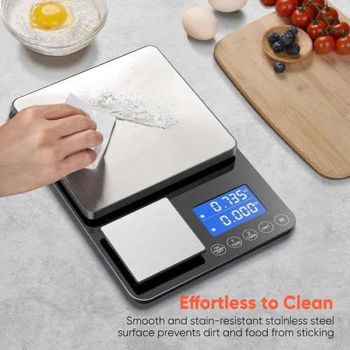 Vista 7 de Báscula de cocina de doble plataforma de 0.001 onzas / 33 libras, báscula digital de alimentos con dos superficies de precisión, pantalla LCD, 7