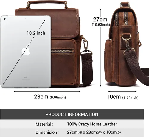 Vista 4 de gzcz Bolso bandolera de cuero para hombre, bolso de mensajero para hombres y mujeres, viajes al aire libre y negocios