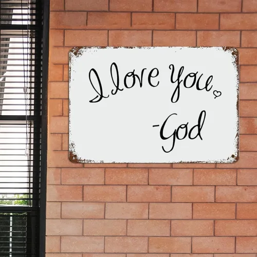 Vista 3 de Letreros con versículos bíblicos con texto en inglés "Spiritual I Love You God" con citas divertidas, letrero de metal motivacional, arte de pared