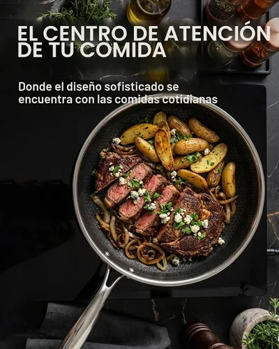 Vista 9 de Sartén antiadherente de 8 pulgadas con tapa, sartén híbrida antiadherente de acero inoxidable con mango de enfriamiento permanente, sin PFOA,