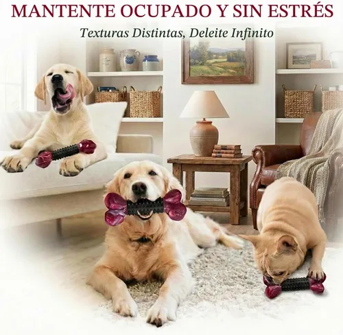 Vista 7 de Juguetes resistentes para perros masticadores agresivos de raza grande, hueso para masticar con sabor a tocino, juguete masticable de nailon y goma