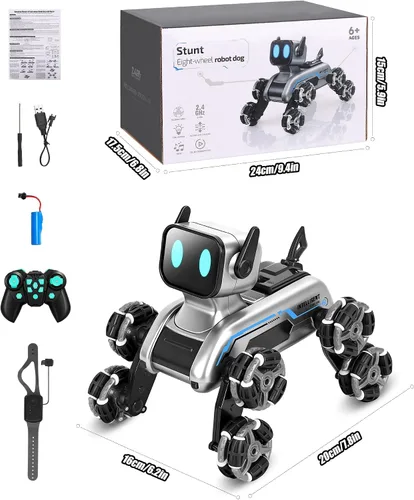 Vista 9 de HuiJuKeJi Robot interactivo para perros de acrobacias a control remoto, detección de gestos y autos de control remoto de 2.4 GHz, ruedas mecánicas