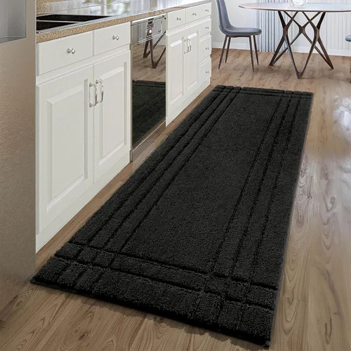 Vista 12 de Alfombras de baño negras, pequeñas alfombras de baño antideslizantes, alfombra de baño suave y peluda lavable para bañera y ducha, 18x24 Tapete