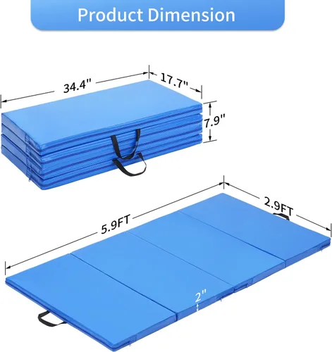 Vista 6 de ZENOVA Tapete de yoga plegable, tapete de gimnasia de 2 pulgadas de grosor para hombres y mujeres, tapete de gimnasio con asa para yoga, pilates