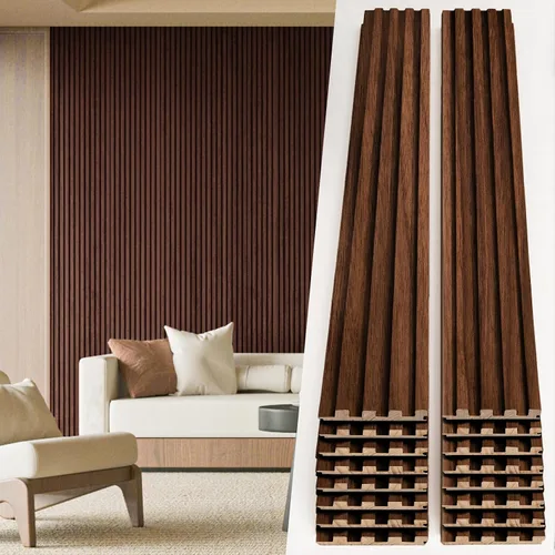 Vista 23 de Art3d Panel de pared de listones de madera de 4 piezas de 96"x5.7" para interior, techo y decoración, 15.2 pies cuadrados 4 piezas de madera natural