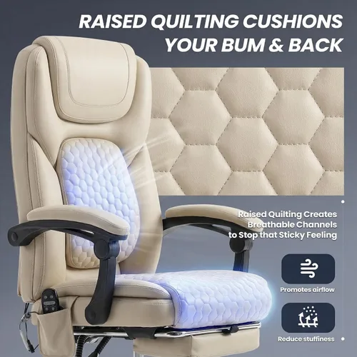Vista 6 de MALOL Silla de oficina de masaje de 300 libras, silla de escritorio grande y alta con 3 niveles de calor y reposapiés, silla ejecutiva ergonómica