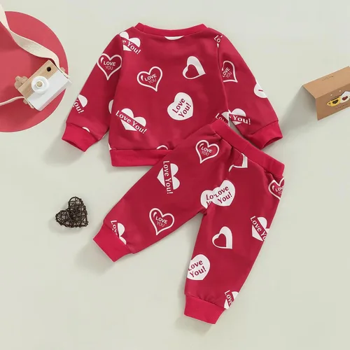 Vista 3 de Conjunto de dos piezas para el día de San Valentín, sudadera de manga larga y pantalones, conjunto de ropa casual de 0 a 3 años