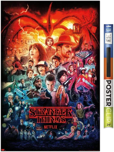 Vista 17 de Netflix Stranger Things - Póster de pared de tres temporadas formato one sheet, 22.4" x 14.7", versión con marco de madera de granero Versión