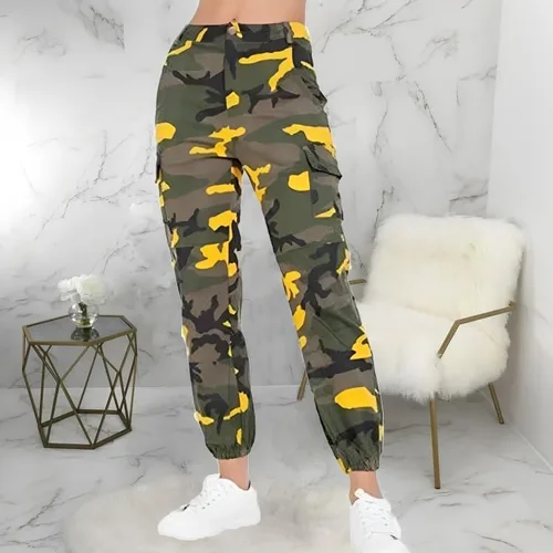 Vista 5 de Pantalones de senderismo tipo cargo para mujer, pantalones de camuflaje ajustados, casuales, para exteriores, pantalones deportivos con bolsillos