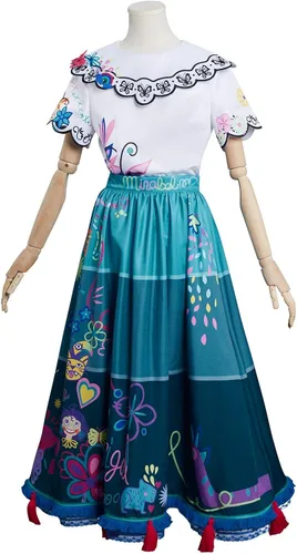 Vista 2 de Weholmy Women Girls Mirabel Dress Floral Print Full Set Cosplay Costume with Glasses for Adult