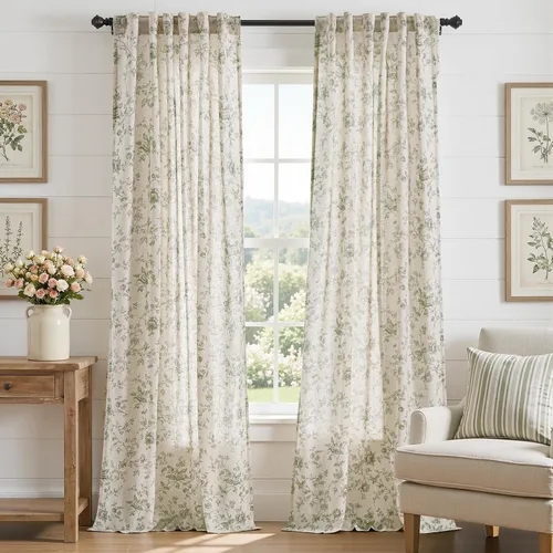 Vista 11 de jinchan Amlie - Cortinas florales de lino de 63 pulgadas de largo para sala de estar, dormitorio, casa de campo, cortinas de decoración de campo