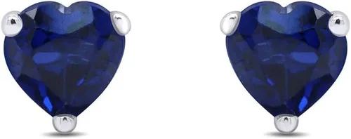 Vista 2 de Pendientes de tuerca de piedra natal de imitación en forma de corazón en oro blanco de 14 quilates sobre plata de ley
