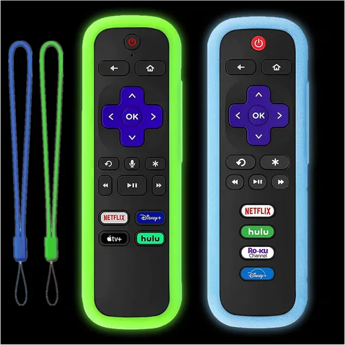 Vista 13 de Funda protectora de silicona para control remoto de Roku Funda universal para control remoto Roku de TCL Hisense con rastreador, luz en la Azul