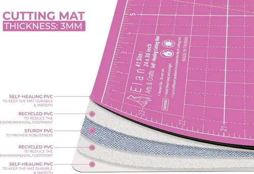 Vista 3 de Estera de Corte Elan A4 Rosa y Morada, Estera de Corte Autorreparable A4 9x12 Pulgadas, Tabla de Corte de Manualidades Rosa de 5 Capas, Tabla