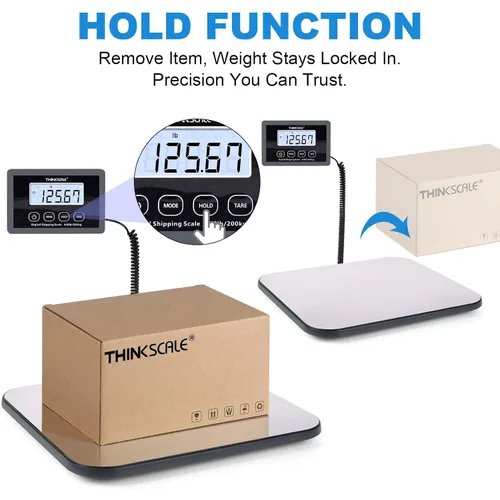 Vista 3 de THINKSCALE Báscula de envío, báscula postal digital de 440 lb/1 oz para pequeñas empresas, LCD retroiluminado grande con soporte/tara, báscula