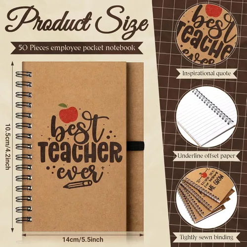 Vista 2 de Ctosree Juego de regalo de agradecimiento al profesor, bolígrafo motivacional de bambú, cuaderno en espiral, bolígrafos inspiradores