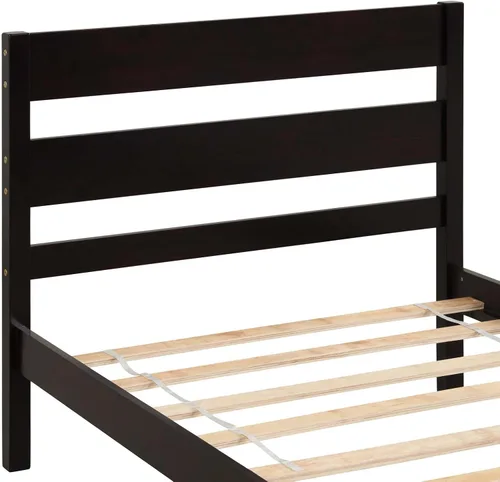 Vista 7 de Base de cama de plataforma de madera de tamaño individual con cabecera y estribo de estilo moderno, marco de cama de madera con patas de soporte