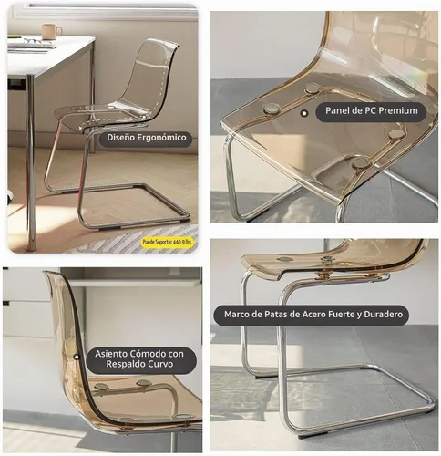Vista 5 de Silla de comedor con respaldo transparente para el hogar, silla de acrílico de ocio de diseño minimalista, con respaldo de silla de acrílico