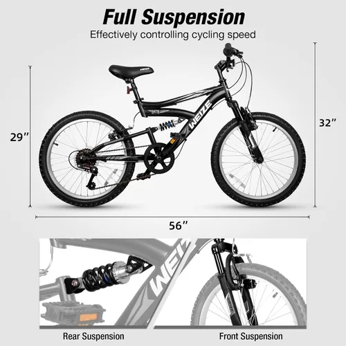 Vista 2 de Bicicleta de montaña para niños WEIZE, bicicletas de 20 y 24 pulgadas para niños de 6 a 14 años, para niños y niñas, con suspensión doble completa