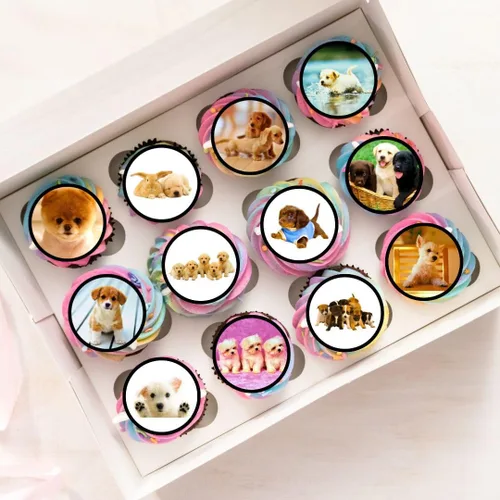 Vista 2 de 48 cachorros perros comestible premium de vainilla endulzada, papel de arroz, decoración para cupcakes