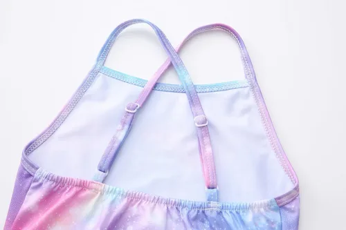Vista 5 de iLover Traje de baño brillante de una pieza para niñas con espalda cruzada, traje de baño de playa con correa ajustable de 4 a 10 años