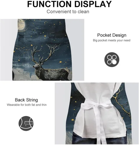 Vista 6 de MUSM Apron for Adults - 27.6 X 31.5 Inch, Heavy-Duty Polyester Aprons with Two Large Pockets, Waterproof Painting Under Moonlight Kitchen Apron for