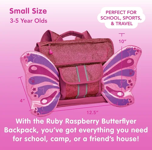 Vista 6 de Bixbee Mochila para niños pequeños con alas Edades de 3 a 5 Guardería, preescolar y primaria para niños, rubí frambuesa (Ruby Raspberry), S