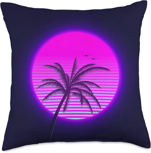 Vista 5 de Vaporwave 80s Retro Palm Tree Sunset Synthwave - Cojín de 15.7 x 15.7 in, multicolor