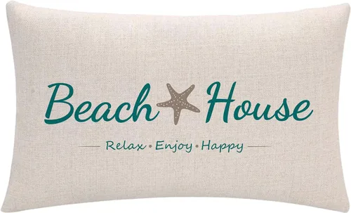 Vista 3 de ULOVE LOVE YOURSELF Juego de 2 fundas de almohada decorativas para casa de playa con estrellas de mar y estrellas de mar, fundas de almohada