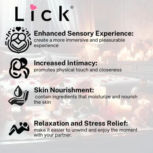Vista 4 de Lick Aceite de masaje con sabor a caramelo, aceite de masaje comestible de postre cálido con vitamina E, textura suave y segura para el cuerpo