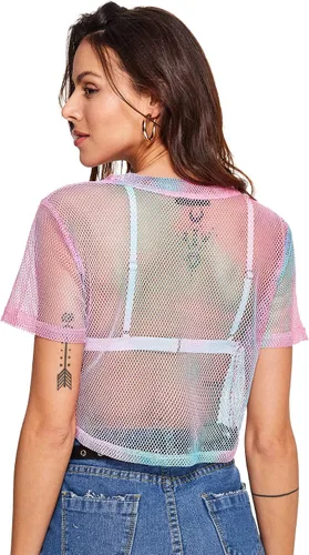 Vista 2 de SweatyRocks Camiseta corta sexy de malla transparente para mujer