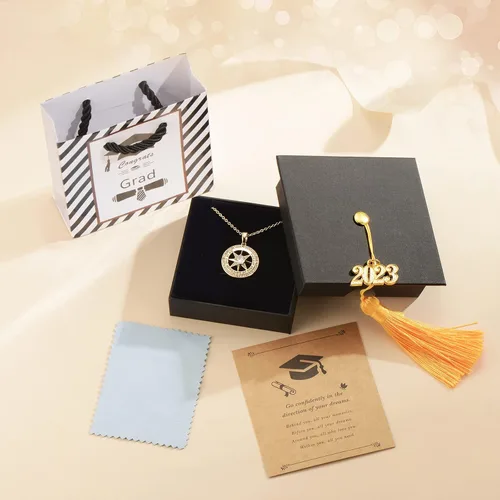 Vista 5 de Regalos de graduación para ella 2023, collar inspirador de brújula para graduados para mujeres y niñas, joyería de clase de 2023, regalos
