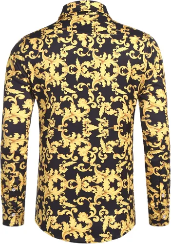 Vista 3 de Daupanzees Camisa de vestir con estampado de lujo de manga larga para hombre