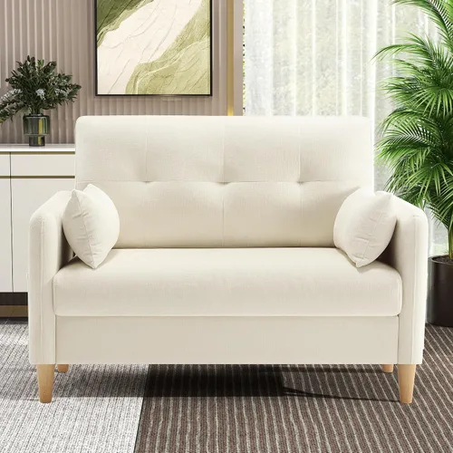 Vista 8 de Hanherry Sofá Loveseat, Sofá Pequeño de 47" para Sala de Estar, Cómodo Asiento de Amor de Tela Chenilla para Dormitorio con Almohada Decorativa