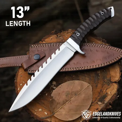 Vista 7 de Cuchillo Bowie con funda, cuchillo de caza de hoja fija para camping, senderismo, bushcraft, equipo al aire libre, cuchillo de supervivencia