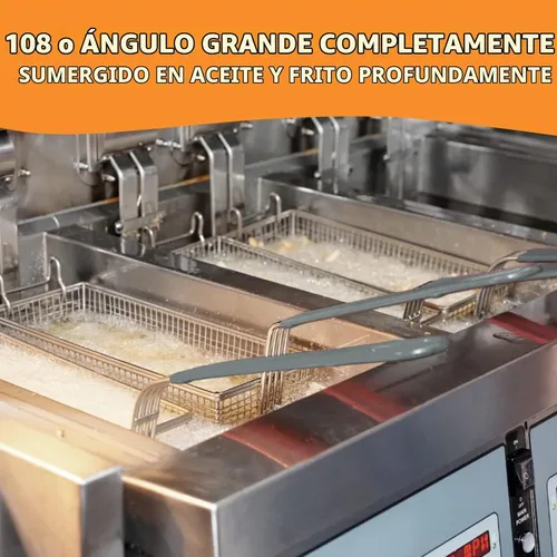 Vista 4 de Cesta para freidora profunda con ganchos frontales, mango antideslizante, cesta de 13.2 x 6.5 x 5.9 pulgadas, mango largo de 11.2 pulgadas, fácil
