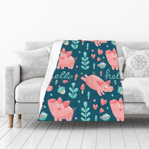Vista 4 de Manta de dibujos animados con diseño de cerdo y pájaro de hola, manta suave de franela, acogedora y ligera, regalos de felpa para niños, niñas