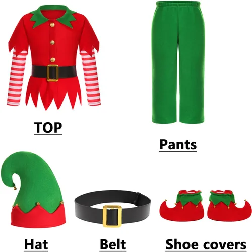 Vista 2 de Disfraz de elfo navideño para niños, disfraz de fiesta de cosplay con sombrero