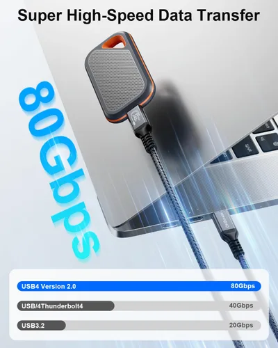 Vista 2 de Cable USB 4 V2 de 80 Gbps para cable corto Thunderbolt 4 de 1.64 pies, ancho de banda Boost 120Gbps para 16K/Dual 8K, PD 240W carga rápida para USB