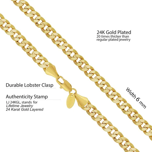 Vista 3 de LIFETIME JEWELRY Collar de cadena de eslabones cubanos chapado en oro de 24 quilates para hombres y mujeres (0.236in y 0.374in), Chapado en oro, No