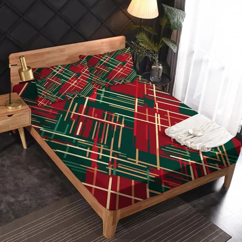 Vista 2 de Juego de sábanas tamaño individual: sábanas de Navidad, sábanas y fundas de almohada de Navidad rojo y verde, microfibra suave, bolsillo profundo