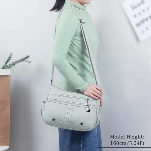 Vista 2 de Bolso de hombro de piel sintética suave para mujer, bolso cruzado con múltiples bolsillos, bolso mediano y espacioso, bolso de moda con asa superior