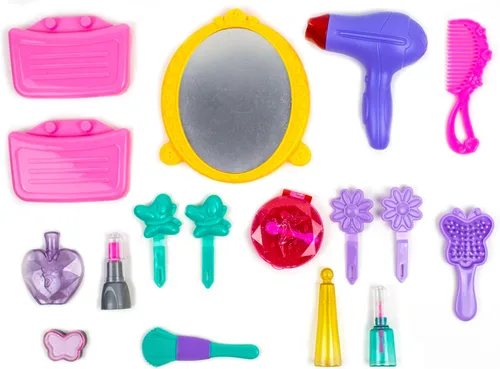 Vista 5 de Toysery Kit de maquillaje de 21 piezas para niñas, kit de maquillaje de tocador para niños con estuche de salón de belleza, ligero y portátil, juego