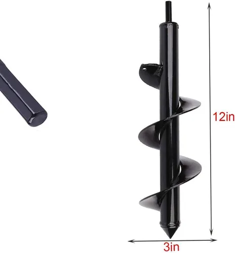 Vista 3 de Broca de taladro para plantar – Broca en espiral de 3 x 12 pulgadas – Herramienta de maceta de bulbos y excavadora de agujeros para poste – Taladro