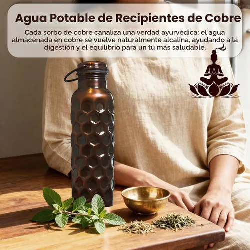 Vista 2 de Craft Trade - Botella de agua de cobre negro para beber y viajar, paquete Negro envejecido