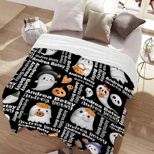Vista 5 de Manta personalizada de fantasmas de Halloween, regalos para niñas, mujeres y niños, manta de forro polar ligera, espeluznante para niños, mantas