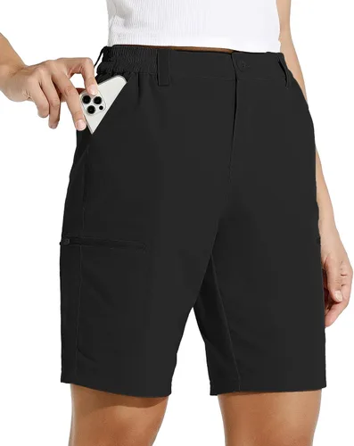 Vista 13 de Willit - Pantalones cortos de senderismo tipo cargo para mujer, de 10 pulgadas, elásticos, para golf, activos, de secado rápido, pantalones cortos