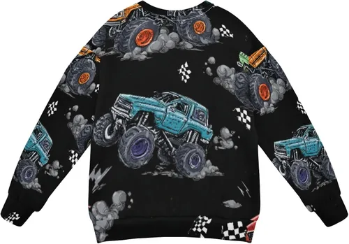 Vista 50 de Plaaee Sudadera de forro polar de manga larga con cuello redondo para niños o niñas, estampado de camiones monstruos, 4T